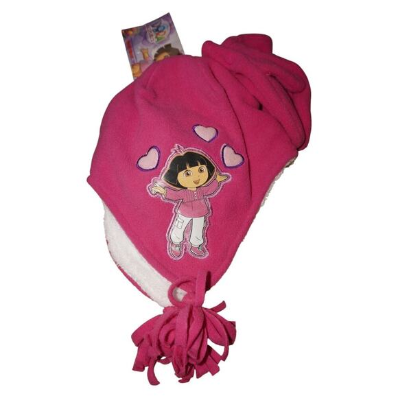 Vintage Deadstock Dora the Explorer Fleece Winter Hat Pink Sherpa Lined Kids NWT - Picture 4 of 9
